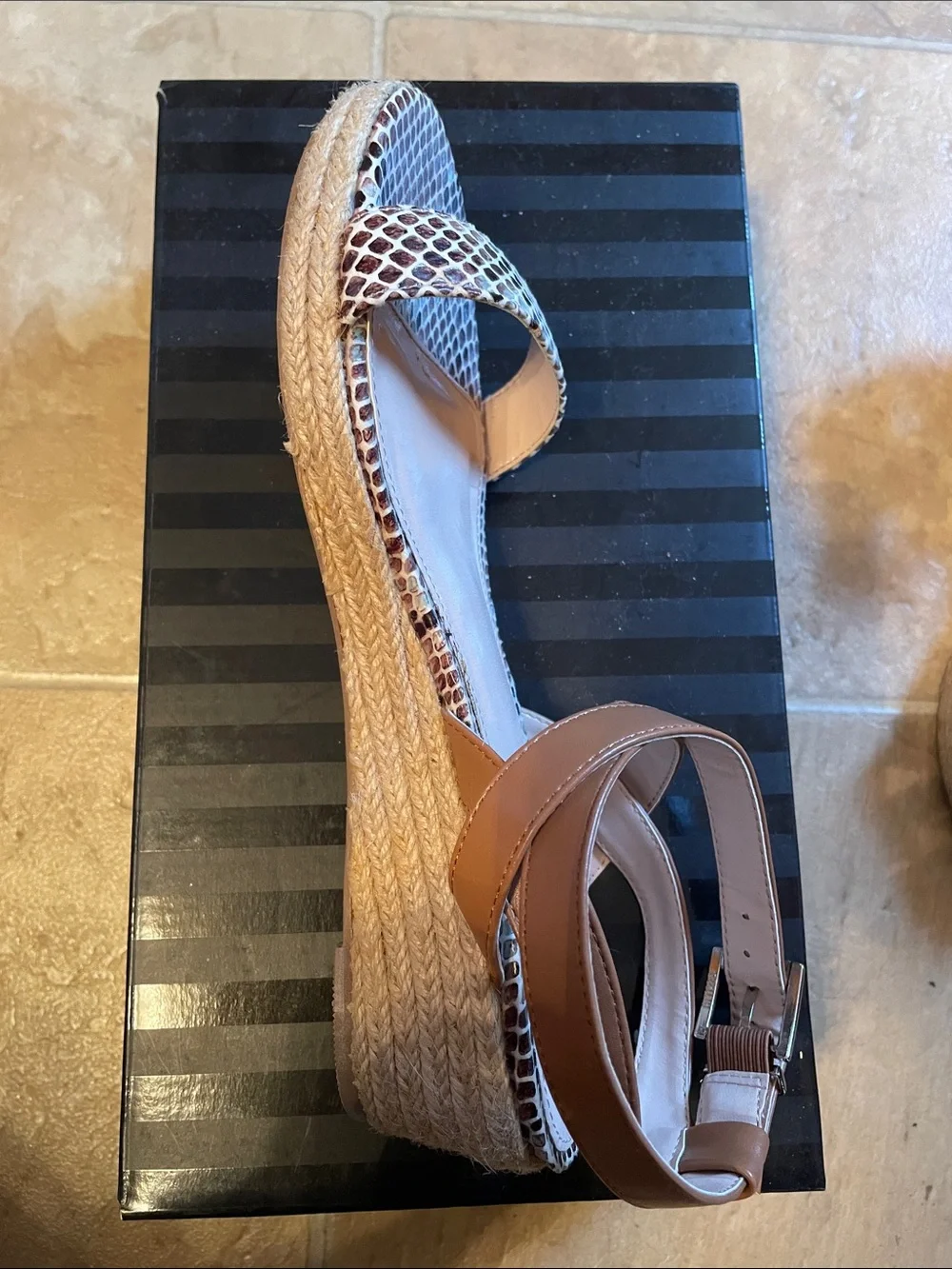 Victoria's Secret Brown and Cream Snake-Print Ankle Strap Sandals